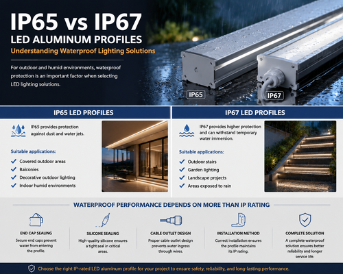 Derniers blogs de l'entreprise sur Profilés LED en aluminium IP65 vs IP67 : Comprendre les solutions d'éclairage étanches
