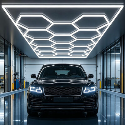 615W LED Light Hexagon Système d'éclairage de plafond modulaire pour garage Gym Atelier de bureau Panneaux lumineux hexagonal LED Honeycomb