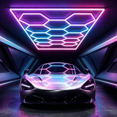 Bon prix 2026 Nouveau 14Hexagon RGB APP Contrôle Honeycomb LED Plafond de lumière 24V IP20 pour le gymnase Salon de garage Bar Atmosphère en ligne