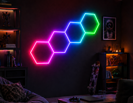Bon prix Panneaux lumineux hexagonaux modulaires à LED RVB, parfaits pour l'éclairage et la décoration de plafonds de garage, de salle de sport, d'atelier et de bureau en ligne
