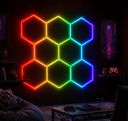 Modulaire LED Hexagonal Light RGB Honeycomb Plafond panneaux pour l'éclairage polyvalent dans le garage gym atelier et les bureaux