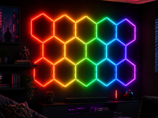 RGB LED Hexagonal Light Modular Honeycomb Ceiling Panel System pour un éclairage flexible dans le garage Gym Atelier et bureau