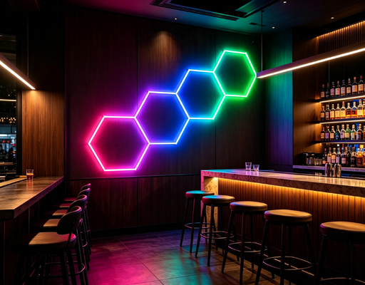 Panneaux lumineux hexagonaux modulaires à LED RVB, parfaits pour l'éclairage et la décoration de plafonds de garage, de salle de sport, d'atelier et de bureau