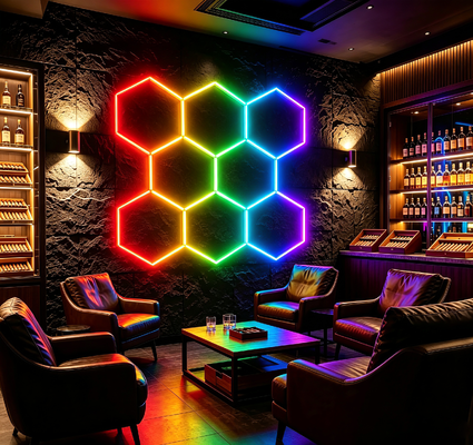 Modulaire LED Hexagonal Light RGB Honeycomb Plafond panneaux pour l'éclairage polyvalent dans le garage gym atelier et les bureaux