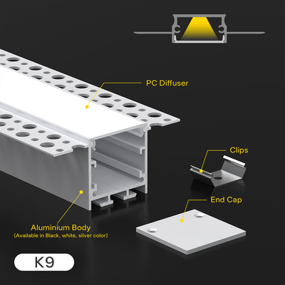 IP44/20 Recessed LED Plasterboard Profile Extruded With PC PMMA Diffuser For LED Linear Lighting